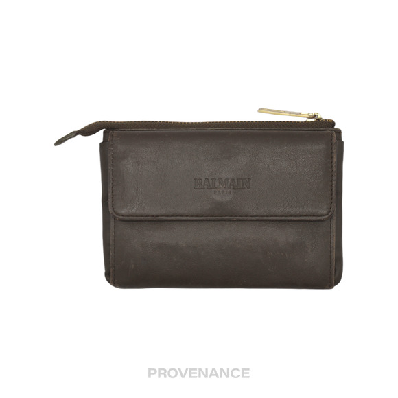 🔴 Balmain Cles Zip Pouch Wallet - Olive Leather - Picture 3 of 8